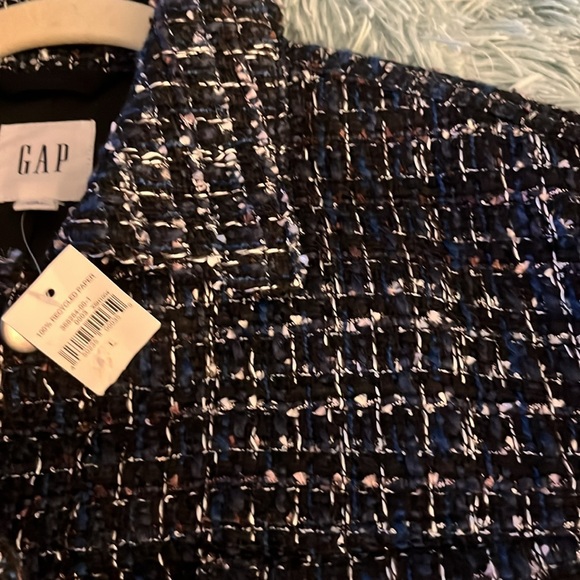 STUNNING NWT GAP ICONIC TWEED JACKET BLUE/ BLACK/ WHITE/ SILVER SIZE L FREE 🎁 - Picture 6 of 11